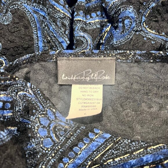 Brittany Black Blue, Black & Gold 3/4 Sleeve Blouse Size L - Picture 7 of 7